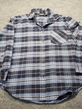 Canyon Creek Shirt Mens Large Tall  Blue Plaid Flannel Button Up Casual